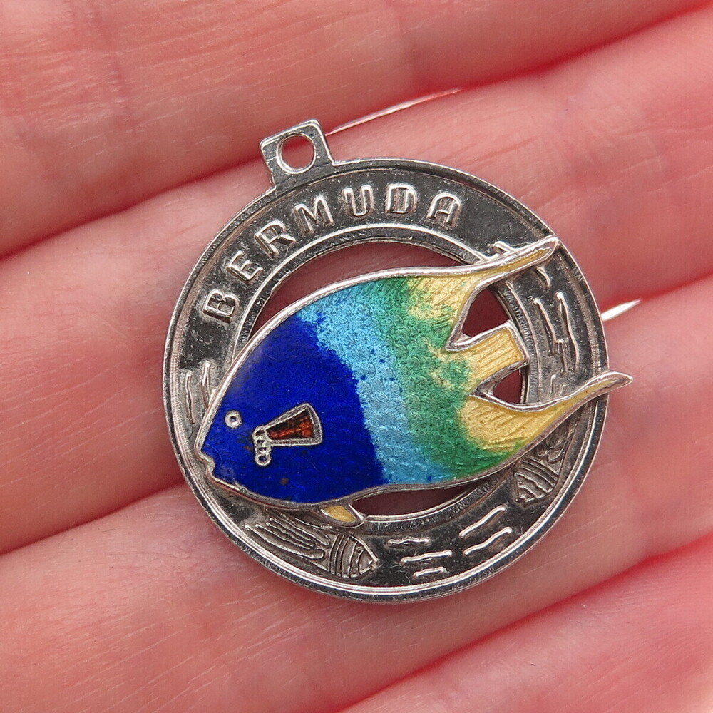 BREADNER CO. Sterling Silver Vintage Enamel Bermuda Tropical Fish Charm Pendant